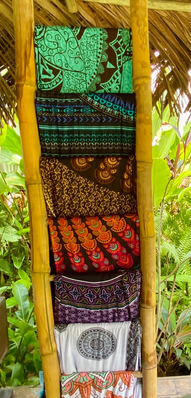Tropical printed sarongs in Caribbean colors
